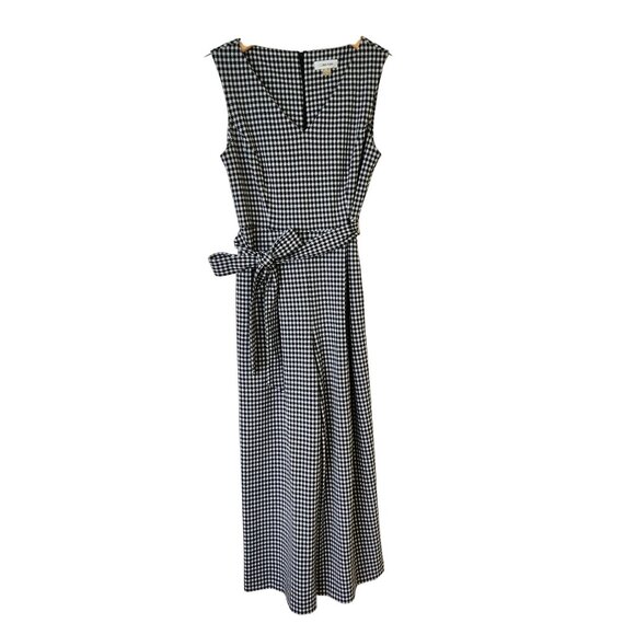 Calvin Klein Black & White Gingham Checkered Sleeveless Jumpsuit Fall Work - Picture 1 of 14